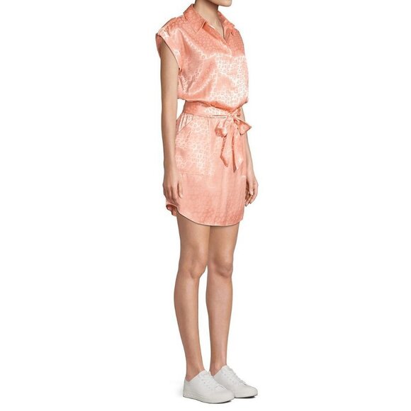 HP! NWT Joie Daran Sunset Blush Leopard Print Lustrous Satin Mini Shirt Dress - Picture 5 of 16